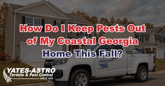 Yates-Astro pest control truck outside a Coastal Georgia home during fall